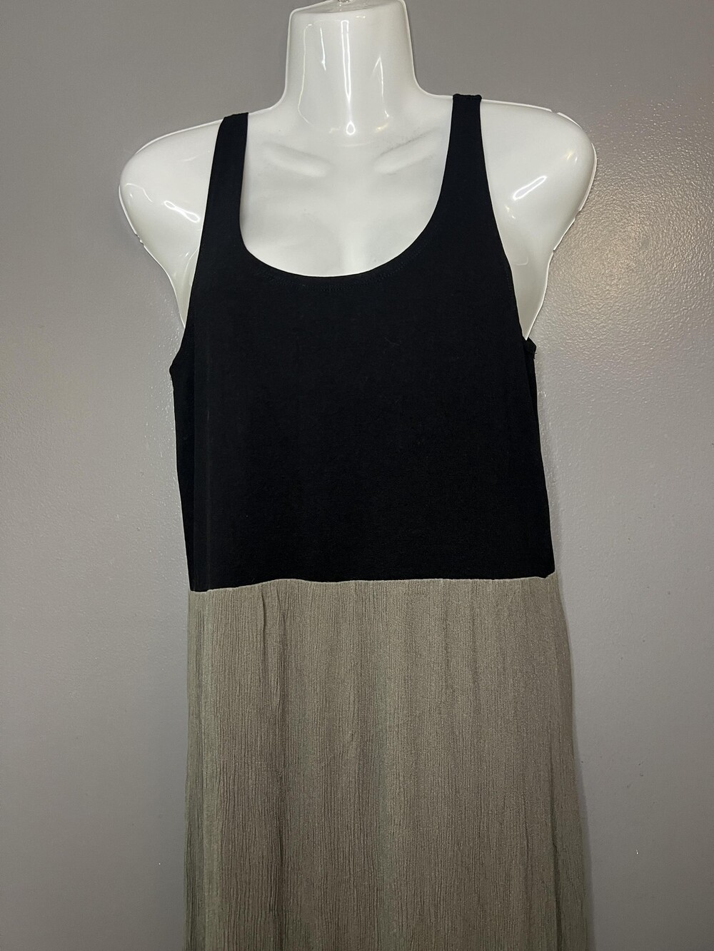 Lou & Grey Dress Womens Medium Black Olive Colorblock Maxi Sleeveless Tank